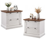 T4TREAM 30" Farmhouse Nightstand Set of 2 with Charging Station, Large End Table with 2 Big Drawers, Wooden Side Table Bedside for Bedroom, Living Room, Antique White