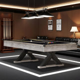 84" Pool Table with Rustic Grey Finish, X-Shaped Legs, Black Cloth, Billiard Balls, Cues, & Accessories–Billiard Table for Adults, Game Room & Home Entertainment (Grey)