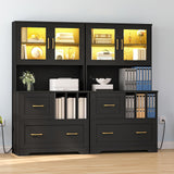 HOOBRO 2 Drawer File Cabinet with Charging Station, LED Lights, File Holder Organizer, Fits Letter, Legal, A4 Size, Vertical, for Home Office, Black