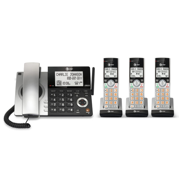 Expandable Corded/Cordless Phone with Smart Call Blocker, Silver/Black with 3 Handsets AT&T