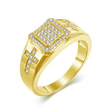 Oseew Round Cut Moissanite Rings Wedding for men Hip Hop Iced Out Luxury Men's Moissanite Ring sterling silver/ 10k 14k 18k gold Cross Design (yellow gold)