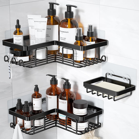 Stainless Steel Bathroom Organizer, No Drilling Wall Mounted Rack, Black, 3-Pack YASONIC
