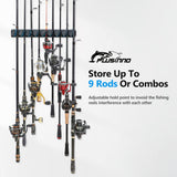 2 pack Vertical Fishing Rod rack, Wall Mounted Fishing Rod holder, 2 Packs Fishing Pole Holders Hold Up to 18 Rods or Combos PLUSINNO