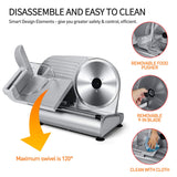 Meat Slicer, Techwood 200W Electric Food Slicer with Removable 9” Stainless Steel Blade, Deli Fruit Vegetable Cutter with Adjustable Knob for Thickness, Food Carriage & Non-Slip Feet, Double Blade