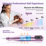 TUOBEO Cordless Nail Drill Electric Nail File Kit, Rechargeable Efile Set, Portable Acrylic Gel Nail Polish Remover Machine, Pedicure Manicure Tool, 11 Bits, 56 Sanding Bands, Salon Home, Purple