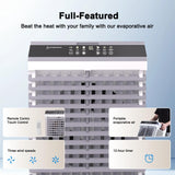 YEW 32" Swamp Cooler Air Conditioner,1800 CFM Portable Evaporative Air Cooler,Cooling Fan for Room Garage Patio,5.3 Gal Water Tank,3 Speeds,6 Ice Boxes,12H Timer,Remote,Grey