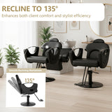 EITPETPORT Black Salon Barber Chair, Reclining Salon Chair for Hair Stylist for Home, Barber Chair with Hydraulic Pump, 360° Swivel, Beauty Hairdresser Chair Equipment for Spa, Tattoo and Shampoo
