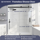 EASYWORC Frameless Shower Door, 55-60" W x 76" H Sliding Glass Shower Door, 1/4''(6mm) SGCC Tempered Glass with Explosion-Proof Film Nano Coating in Matte Black Finish