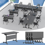 Folding Conference Table with Wheels, Flip-Top Mobile Training Table Modular Conference Room Tables, Space Saving Seminar Meeting Tables for Office School Business Classroom(Iron Gray 4PCS 47.2in)