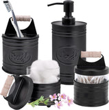 Autumn Alley Rustic Bathroom Accessories Set Black Farmhouse Soap Dispenser, Matte Black Toothbrush Holder, 2 Apothecary Jars Qtip Holder Glass - Rustic Bathroom Decor, Farmhouse Bathroom Accessories