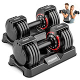 25/55lb Adjustable Dumbbell Set of 2, 5-in-1/10-in-1 Free Weights with Anti-Slip Texture Handle for Exercise, Fitness Equipment Set for Home Gym Strength Training, Suits Both Men and Women(Black 25LBS Pair)