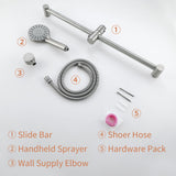 YUESIMATE 304 Stainless Steel Shower Slide Bar 28-Inch with Adjustable Handheld Shower Head and 59-Inch Hose, High Pressure 5 Setting Hand Shower with Wall Mount，Shower Slide Bar Combo, Brushed Nickel