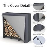 NEOCOZY 4FT Firewood Rack Outdoor with Cover, Heavy Duty Wood Holder with Log Carrier, Adjustable & Waterproof Log Holder Wood Storage Stand for Fireplace Patio Outdoor, Black
