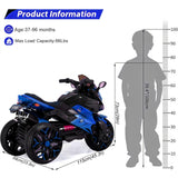 12V Electric Kids Motorcycle for 3-8 Year Old Boys Girls, 3-Wheel Ride-On Toy Motorbike with Lighting Wheels, Music Player (Connect with Phone) and Hand Drive (Blue)