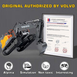 Double E Volvo 1:16 Scale Remote Control Excavator, 17 Channel 3-in-1 Construction Toy with Metal Shovel, Drill, Grab & Lights, 2.4GHz Full Function Digger for Outdoor Sandbox, Gift for Kids & Adults