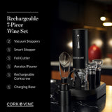 Cork & Vine Rechargeable 7-Piece Electric Wine Opener Set – Automatic Corkscrew with Charging Base, Wine Aerator Pourer, Foil Cutter & Vacuum Wine Stoppers – Wine Accessories Gift Set