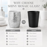 Escenzy Silver Bathroom Trash Can, Handmade Mosaic Glass 1.3 Gal / 5L | Decorative Waste Basket for Bathroom, Bedroom, Office | Luxury Silver Glitter Bathroom Decor | Glam Home Decor Gift