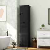 Iwell Tall Black Bathroom Cabinet with 2 Doors and 1 Drawer, Bathroom Storage Cabinet with Adjustable Shelves, Narrow Storage Unit for Living Room, Entryway, Kitchen, Black