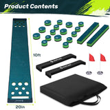 SAPLIZE Golf Pong Game Set, 20in x 10ft Indoor/Outdoor Putting Mat with Putter, Mirror, Cup, 4 Slope Wedges, Ball Bouncer & Roller Brush – Fun Golf Games Gift Idea