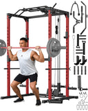 GarveeLife Power Cage, Power Racks for Home Gym with Pulley System, 1200 LBS Weight Capacity Multi-Functional Squat Rack for Strength Workout (Red D1002)