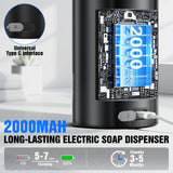 Fantictas Automatic Foaming Soap Dispenser Touchless, Stainless Steel 11.5 oz 3 Levels Adjustable Hand Soap Dispenser with Rechargeable Sensor Pump for Kitchen & Bathroom Liquid Soap,Black