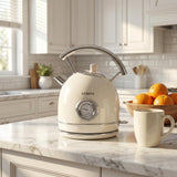 VEMIYA Retro Electric Kettle 1.7L – Stainless Steel Tea Kettle with Premium Gloss Finish, Fast Boiling, Auto Shut-Off & Boil-Dry Protection – Vintage Electric Water Boiler for Kitchen (Ivory White)