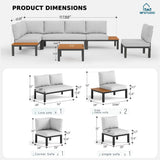 MFSTUDIO 6-Seat Metal Patio Sofa Sectional Set with Gray Cushions