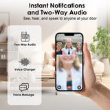 2K HD Doorbell Camera Wireless with Included Ring Chime, Front Door Camera, 2-Way Audio, Battery Powered, AI&PIR Detection MKEOLGE