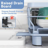 Ricobes Dish Drying Rack - Space Saving Dish Rack - Dish Racks for Kitchen Counter with Drainboard, Blue