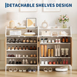 Patikuin Shoe Storage Cabinet for Entryway, 5-Tier White Shoes Cabinet w/Doors and 3 Adjustable Shelves, 41" Tall Wood Shoe Rack for Closet, Modern Shoes Organizer for Entryway, Hallway, Living Room