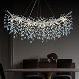 kvtinmty Modern Crystal Silver Chandelier, 55" Large Rectangular Oval Tree Branch Crystal Chandeliers for Dining Room,16-Light Flush Mount K9 Crystal Chandeliers, for Kitchen Island,Dining Room