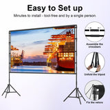 VntB 100 inch Projector sreen and Stand, Outdoor Indoor Projector Screen16:9 Foldable Portable Projector Screens for Movie Night Support Double Sided Projection