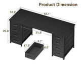 ODK 55 Inch Computer Desk with 8 Fabric Drawers, Modern Office Desk with Large Storage for Home Office, Study, Gaming, Black