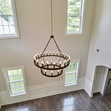HHR 48 Inch 2 Tier Wagon Wheel Chandelier, 36-Light Extra Large Black Round Chandelier, Rustic Farmhouse Light Fixture for High Ceilings, Dining Room Living Room Foyer Entryway