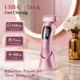 Cordless Electric Razors for Women: Rechargeable Painless Bikini Trimmer for Body Hair - IPX7 Waterproof Shaver with LED Display for Face/Underarm/Leg Light Pink Upgraded