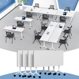 Folding Conference Table with Wheels, Flip-Top Mobile Training Table Modular Conference Room Tables, Space Saving Seminar Meeting Tables for Office School Business Classroom(White1 4PCS 47.2in)