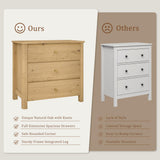 Insdq Large Oak Wood Nightstands Set of 2 with 3 Drawers, 27 Inches Tall Modern Mid Century Bedside Tables for King & Queen Beds, Sturdy Dresser Nightstands, Natural Grain