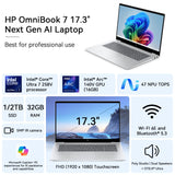 HP OmniBook 7 17.3" Next Gen AI Laptop, FHD IPS Touchscreen, Intel Core Ultra 7 258V (Copilot+ PC 47 Tops NPU), 32GB DDR5 RAM, 1TB SSD, Thunderbolt 4, Backlit Keyboard, WiFi 6E, Windows 11 Pro