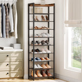 HOOBOR 10 Tier Shoe Rack, Large Capacity Shoe Storage for 18-20 Pairs, Sturdy Metal Shoe Shelf for Closet Entryway, Space Saving Shoe Organizer for Sneakers Heels, Rustic Brown BF40XJ01