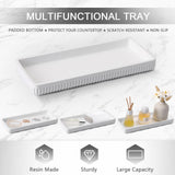 XLHOMO Resin White Bathroom Accessories Set 5 Pcs, Lotion Soap Dispenser, Toothbrush Holder, Bathroom Tumbler, Qtip Holder and Vanity Tray, Bathroom Countertop Organizer Set for Modern Home Apartment