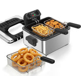 OSTBA Electric Deep Fryer with 3 Baskets, 1700W Stainless Steel Oil Fryer, 4.75QT Countertop Fryer with Adjustable Temperature, Viewing Window, Odor Filter & Removable Oil Container