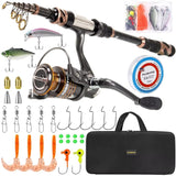PLUSINNO Fishing Rod and Reel Combos -24 Ton Carbon Fiber Telescopic Fishing Pole - Spinning Reel 12 +1 Shielded Bearings Stainless Steel BB-Free Carrier Bag Case, Travel Saltwater Freshwater Fishing PLUSINNO