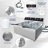 Commercial Deep Fryer with Basket, 16.8 QT Stainless Steel Electric Countertop Fryer with Double Tanks and Temperature Control