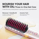 Beautigo Ionic Hair Straightener Brush, Professional Corded Straightening Comb with 3 Temps, 20s Fast Heating & Anti-Scald, Portable Hair Styler for Silky Shine, Rose Gold