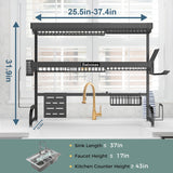 Babosas Over The Sink Dish Drying Rack,3 Tier Adjustable Length (25.5'' to 37.4'') Full Stainless Steel Large Storage Kitchen Dish Rack,for Kitchen Counter,Expandable Multifunctional Organizers,Black