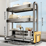 BEBANE Bold Stainless Steel Kitchen Sink Rack Dish Storage Sink Multifunctional Dish Drain Storage Rack,Dish Drying Rack Over The Sink,Dish Racks,Dish Rack Stainless Steel(Black 2,65cm/25.6in)