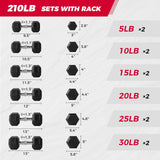 RITFIT Rubber Hex Dumbbells Set with Rack, 180-780LB Heavy-Duty Cast Iron Core, Knurled Chrome Handle, Space-Saving Storage Rack for Home Gym Strength Training