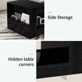 Vavkorkula 35" Wood Coffee Table for Living Room, Sides Storage with Transparent Legs, Minimalist Modern 2-Tier Storage Shelf Center Table for Home Office, Apartment, Black