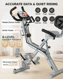 Pooboo Folding Exercise Bike, Foldable Fitness Stationary Bike, Upright Indoor Cycling Bike, 4-in-1 Magnetic X-Bike with Ergonomic Handrail Grips, Upgraded Mesh Backrest for Home Gym Workout