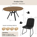 Extendable Round Dining Table Set for 6 People, 43.3"-59.1" Extendable Kitchen Table with 6 Upholstered Chairs